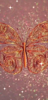 Elegant orange butterfly on sparkling pink background.