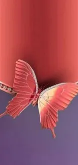 Elegant red butterfly on gradient background wallpaper.