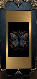 Elegant butterfly with gold ornate frame mobile wallpaper.