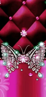 Jeweled butterfly on dark pink luxury background.