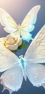 Elegant butterfly and rose wallpaper design.