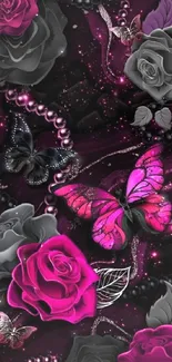 Colorful butterfly and rose wallpaper design.