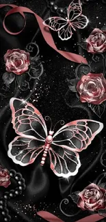 Elegant mobile wallpaper with butterflies and roses.