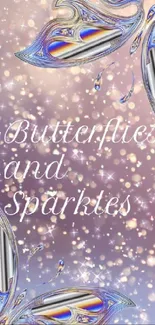 Elegant butterfly and sparkles mobile wallpaper with a light purple background.