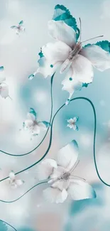 Elegant wallpaper with blue and white butterflies.