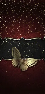 Elegant butterfly on dark red and black textured background wallpaper.