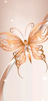 Elegant orange butterfly on pastel background mobile wallpaper.