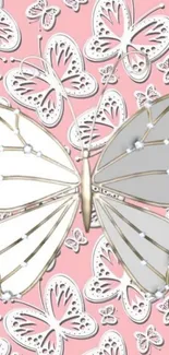 Elegant butterfly wallpaper with pink background.