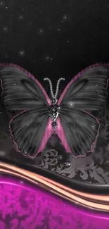 Elegant black and pink butterfly mobile wallpaper design.