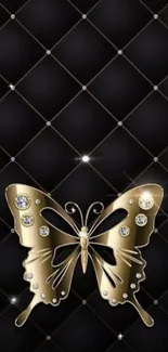 Gold butterfly on black and diamond background.