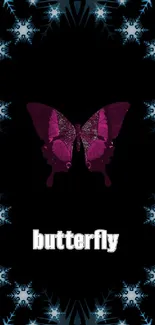 Elegant pink butterfly on black wallpaper