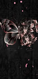 Elegant butterfly and floral mobile wallpaper with dark background.