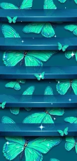 Vibrant teal butterfly design wallpaper featuring elegant butterflies.