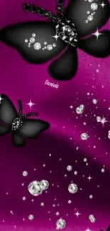 Elegant black butterflies on a purple background with sparkling jewel accents.