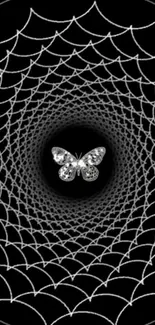 Stylish black and white butterfly web mobile wallpaper.