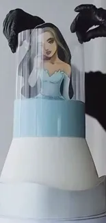 Artistic cake with cartoon figure in blue dress