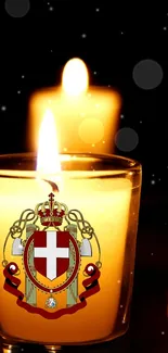 Elegant candlelight wallpaper with warm glow and royal emblem.