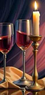 Candlelit wine glasses with elegant drapery.