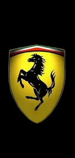 Mobile wallpaper with a sleek car emblem featuring a black horse on a yellow shield.