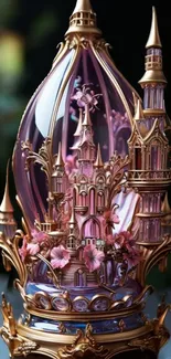 Pink castle encased in a decorative glass dome with gold accents