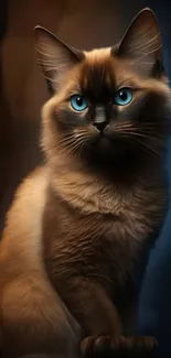 Elegant cat with blue eyes on a dark background mobile wallpaper.