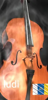 Wallpaper with elegant cello shrouded in smoke.