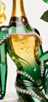 Artistic green champagne bottle design with luxurious appeal.