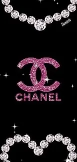 Stylish Chanel-themed wallpaper with elegant heart designs and luxurious details.