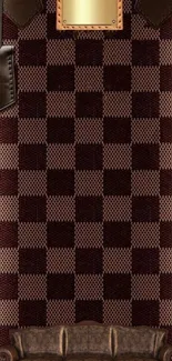 Elegant brown checkered leather pattern wallpaper with vintage textures.