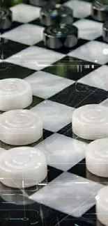 Elegant black and white checkers game board design wallpaper.