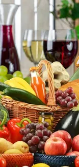 Assorted cheeses and wine in elegant setup with grapes and honey.