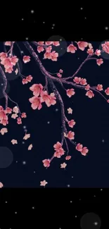 Elegant dark navy cherry blossom wallpaper.