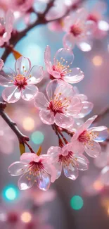 Elegant cherry blossom mobile wallpaper with pink flowers.