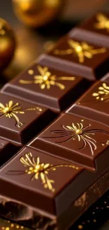 Artisan chocolate bar with gold design