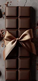 Chocolate bar with silk ribbon accent.