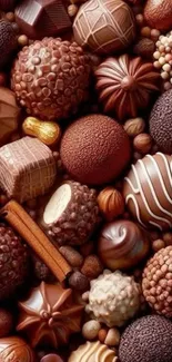 Luxurious gourmet chocolates wallpaper, featuring various sweet treats.