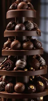 Decadent chocolate dessert tower with assorted truffles.