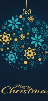 Stylized teal and gold Christmas ornament wallpaper.