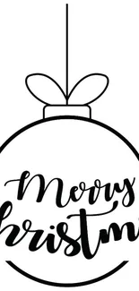 Black and white Christmas ornament wallpaper with "Merry Christmas" text.