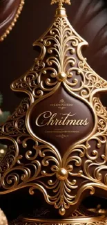 Elegant Christmas tree with golden intricate designs.