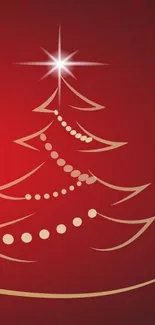 Elegant minimalist Christmas tree on a red background mobile wallpaper.