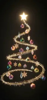 Elegant Christmas tree with lights and colorful ornaments.