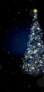 Elegant Christmas tree with stars on a dark blue background.