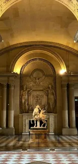 A classical hall with sculptures and elegant architecture.