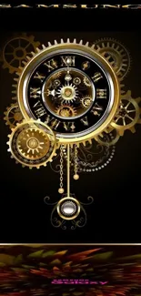 Intricate clockwork design with black background