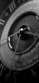Intricate black and white clock face design for mobile wallpaper.