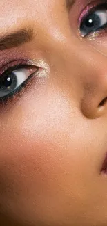 Close-up of a model with elegant makeup in high resolution.