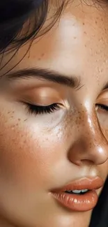 Close-up portrait wallpaper with warm tones.