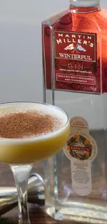 Elegant cocktail with Martin Miller's Gin in background.