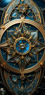 Elegant compass design with gold details on deep blue background.